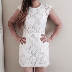 White lace cap sleeve dress